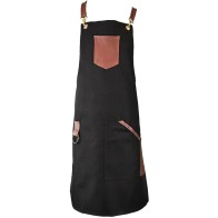 black jeans Apron with leather details and towel ring 85x65cm MARK713