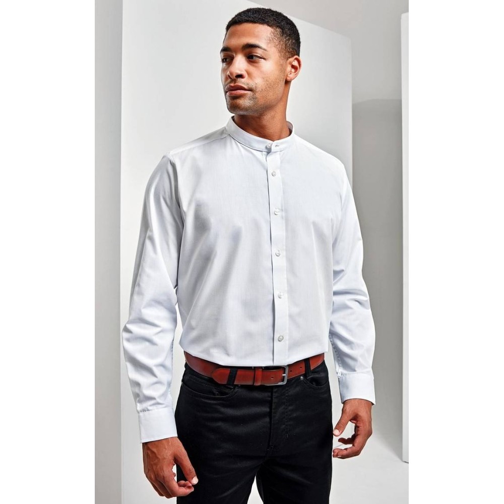 PR258 'GRANDAD' Mens LSL Banded Collar Shirt 65% Polyester - 35% Cotton