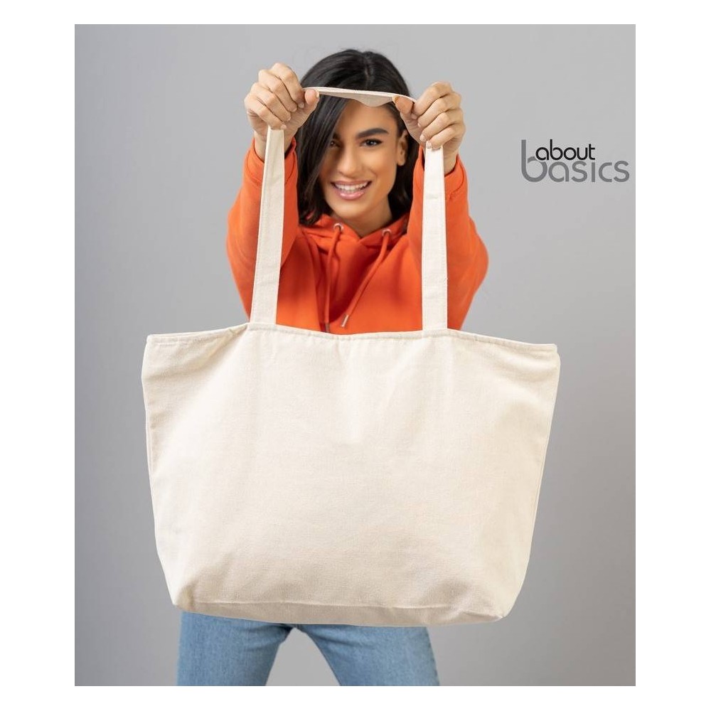 Shop 00307 Τσάντα αγοράς με φερμουάρ & μακριά χερούλια 70% Βαμβάκι 30% Πολυέστερ, 240gsm 55x35εκ 27L.