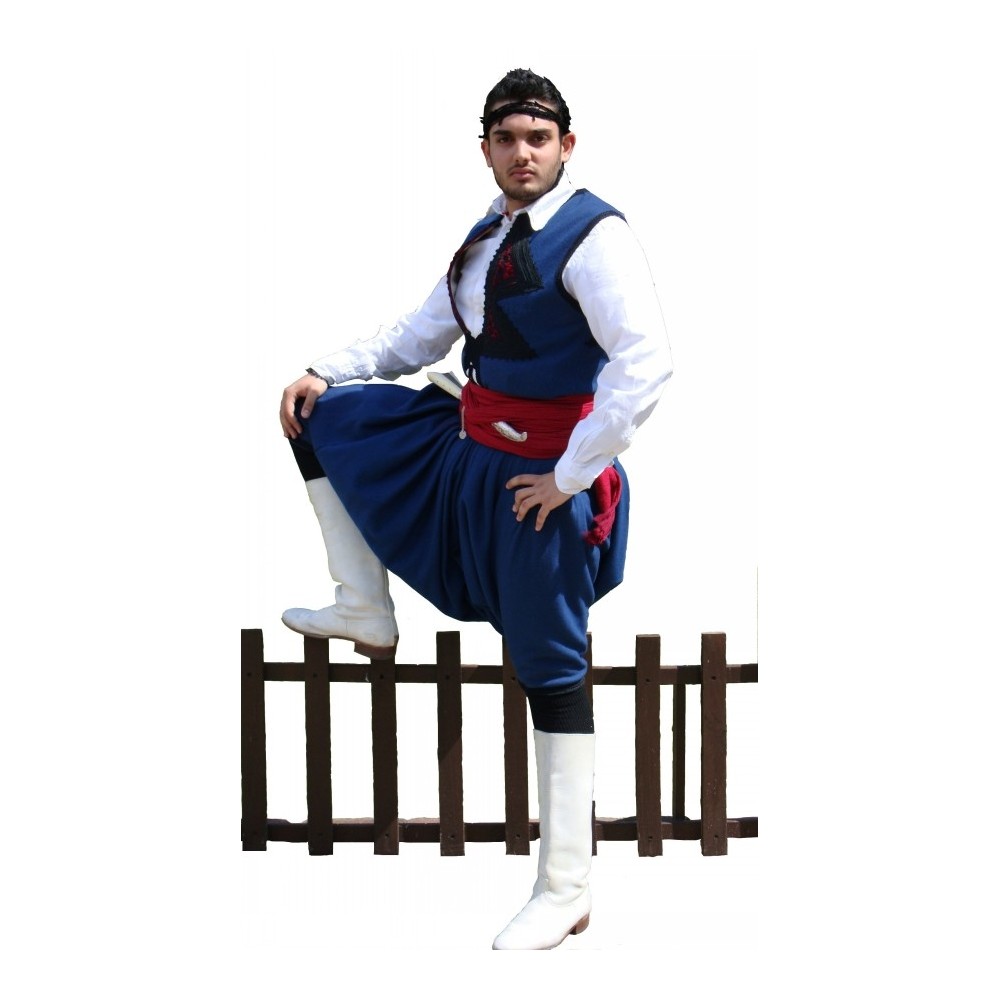 Greek Traditional Costume Cretan Blue for Men S-XXL with Belt – MARK678