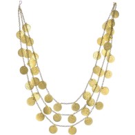 Greek Traditional Accessory 3 rows Necklace Three Lines With 45 Brass Coins 19mm