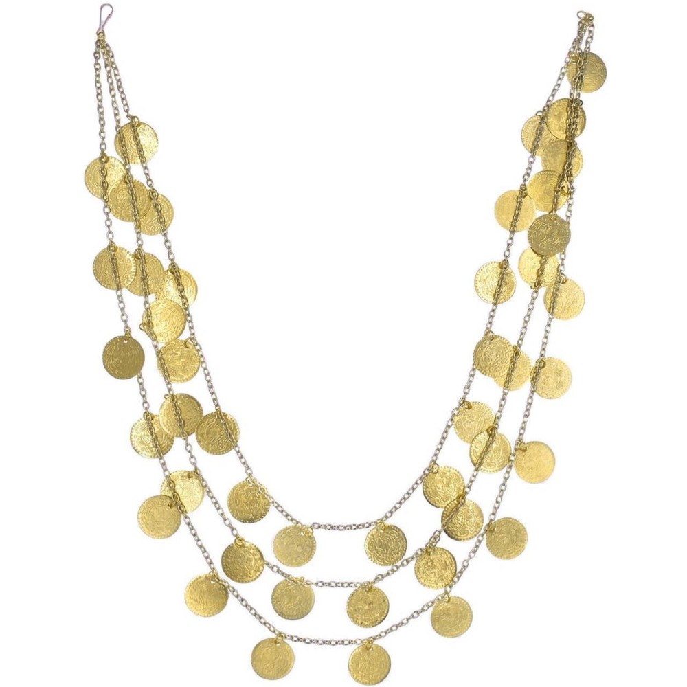 Greek Traditional Accessory 3 rows Necklace Three Lines With 45 Brass Coins 19mm