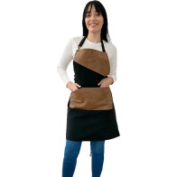 Long apron with pockets and PU leather details 88x74,5cm Deli - 00409 240gsm canvas