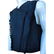 Traditional Men's Black Cross-Buttoned Vest with Lining - MARK873