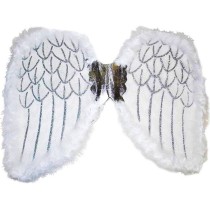 White Angel Wings with Silver Glitter Details 36cm