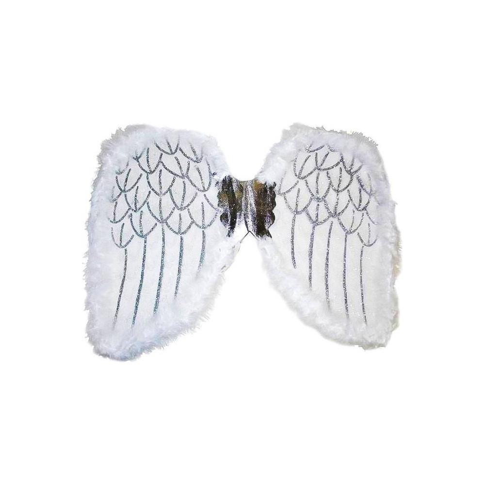 White Angel Wings with Silver Glitter Details 36cm