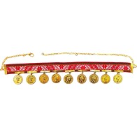 Traditional Forehead Ribbon with Gold-Plated Coins or silver Cultural Costume Accessory