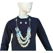 Traditional Necklace with 64 Silver-Colored Coins, Earrings & Clasps – Folk Costume Jewelry