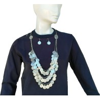 Traditional Necklace with 64 Silver-Colored Coins, Earrings & Clasps – Folk Costume Jewelry