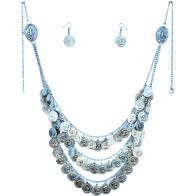 Traditional Necklace with 64 Silver-Colored Coins, Earrings & Clasps – Folk Costume Jewelry