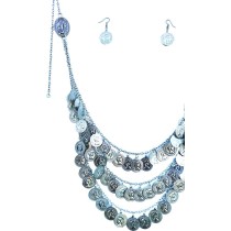 Traditional Necklace with 64 Silver-Colored Coins, Earrings & Clasps – Folk Costume Jewelry