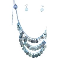 Traditional Necklace with 64 Silver-Colored Coins, Earrings & Clasps – Folk Costume Jewelry