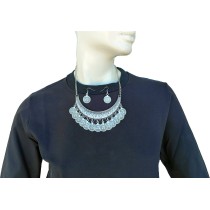 Handmade Short Silver Necklace with Coins & Earrings – Stainless Steel, Traditional Design with Rhinestones