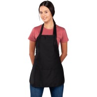 Roster 00965 Short Waitress Apron with Chest, 3 Pockets, Adjustable Waist, Polyester-Cotton, Black/White