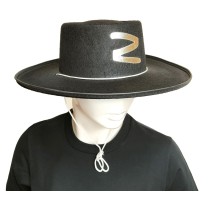 Zorro Costume Black Hat with Z Emblem and Chin Cord – 38×36×10 cm MARK149