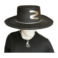 Zorro Costume Black Hat with Z Emblem and Chin Cord – 38×36×10 cm MARK149