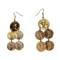 Traditional Coin Dangle Earrings Gold Vintage Style MARK178