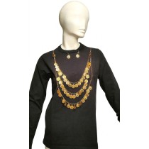 Traditional Gold-Plated Coin Necklace Set with 49 Coins, Earrings & Clasps – Folk Costume Accessory