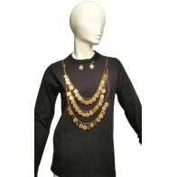 Traditional Gold-Plated Coin Necklace Set with 49 Coins, Earrings & Clasps – Folk Costume Accessory