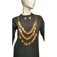 Traditional Gold-Plated Coin Necklace Set with 49 Coins, Earrings & Clasps – Folk Costume Accessory