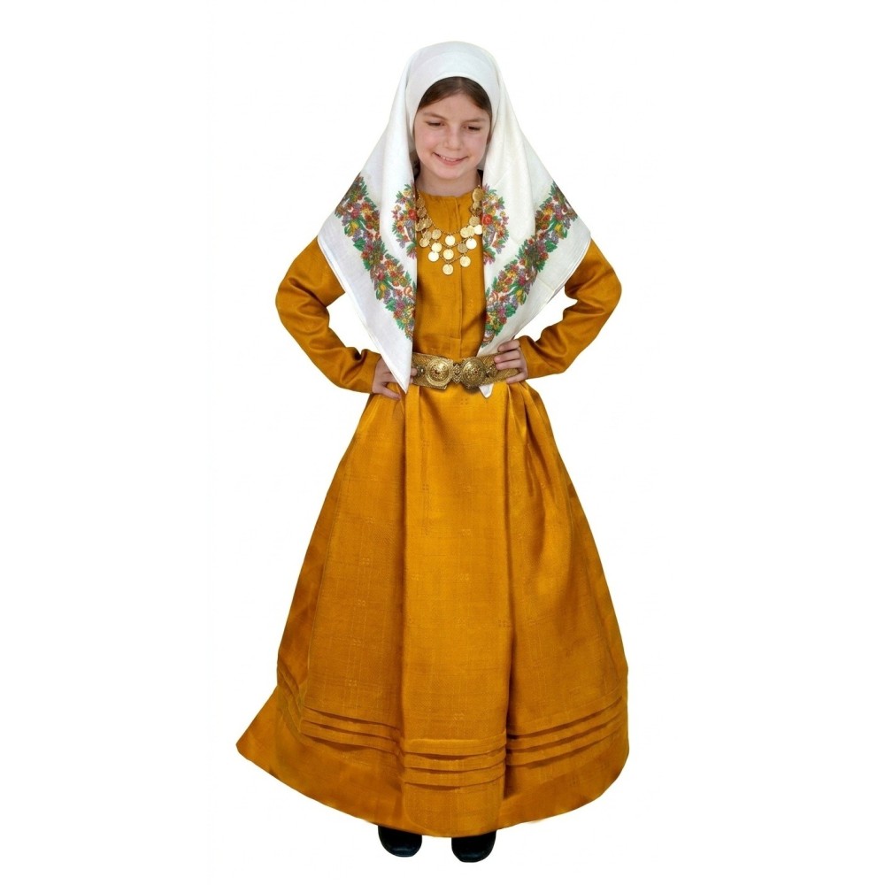 Kids Traditional Kalymnos Costume Mustard Color – Made in Greece MARK199