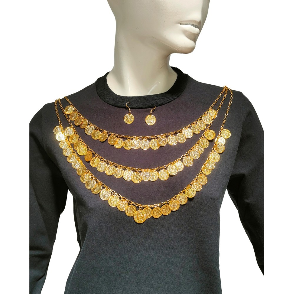Traditional Necklace with 71 Coins & 2 Earrings – Greek Folk Costume Accessory MARK133