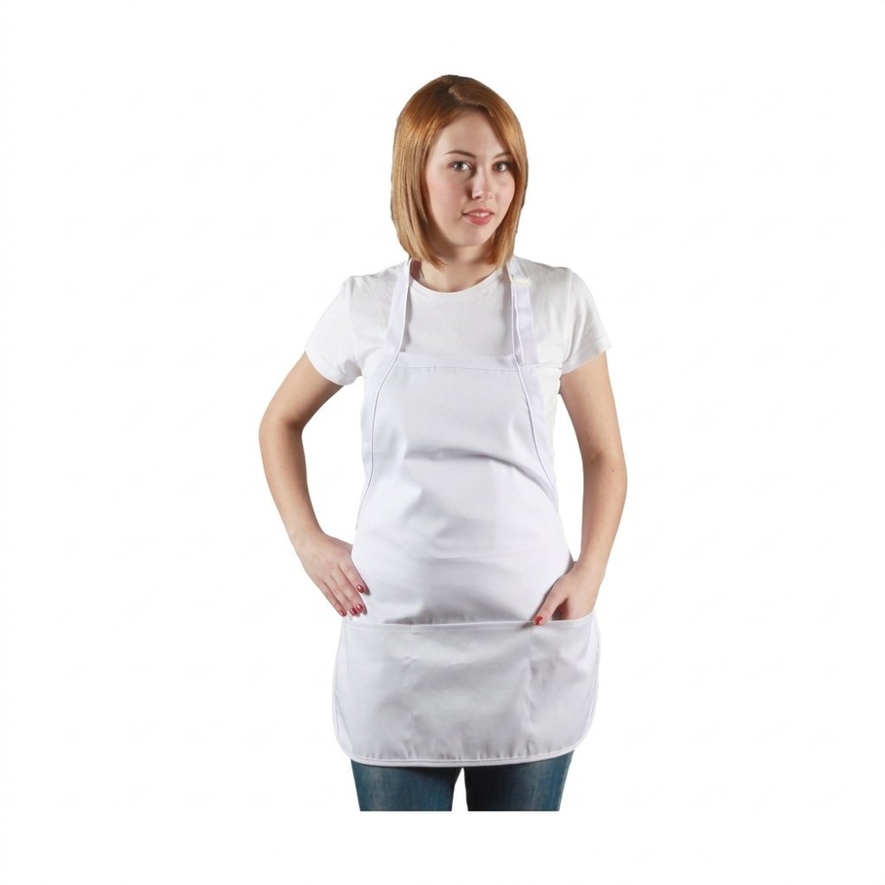 Roster 00965 Short Waitress Apron with Chest, 3 Pockets, Adjustable Waist, Polyester-Cotton, Black/White
