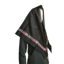 Traditional Epirus Women's Large Scarf for Folk Costume Black with Flowers MARK205