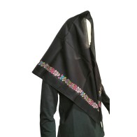 Traditional Epirus Women's Large Scarf for Folk Costume Black with Flowers MARK205