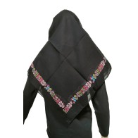 Traditional Epirus Women's Large Scarf for Folk Costume Black with Flowers MARK205