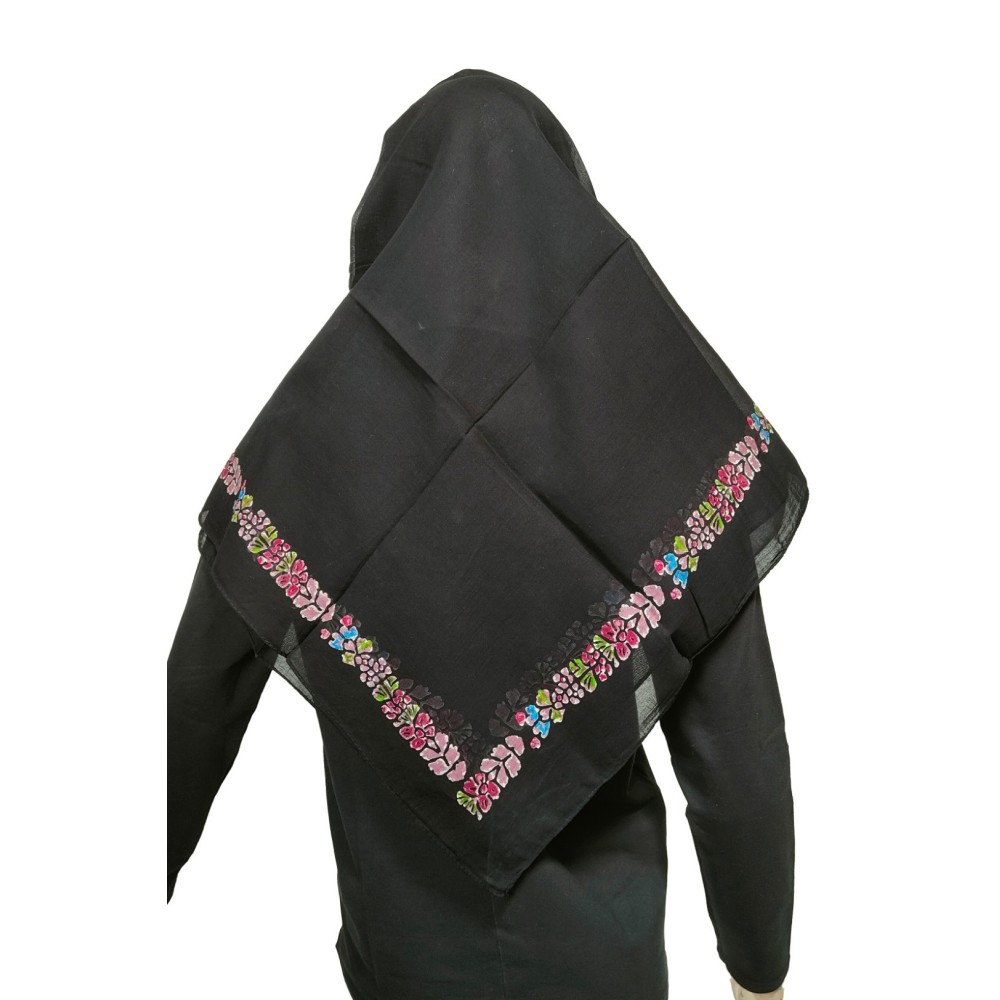 Traditional Epirus Women's Large Scarf for Folk Costume Black with Flowers MARK205 Traditional Epirus Women's Large Scarf for Folk Costume Black with Flowers MARK205