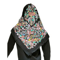 Traditional Epirus Women's Large Scarf for Folk Costume Black with Flowers MARK205