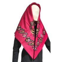 Cypriot Women's Large Traditional Costume Scarf Burgundy Floral Cotton MARK212