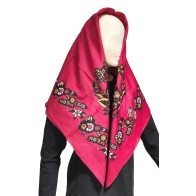 Cypriot Women's Large Traditional Costume Scarf Burgundy Floral Cotton MARK212