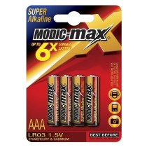 Αλκαλικές Μπαταρίες MODIC-MAX Super Alkaline AAA LR03 1.5V (Σετ 4 Τεμάχια)