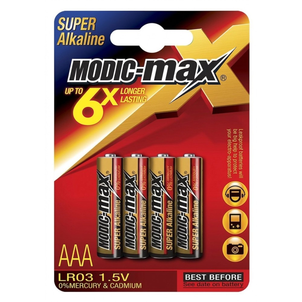 Αλκαλικές Μπαταρίες MODIC-MAX Super Alkaline AAA LR03 1.5V (Σετ 4 Τεμάχια)
