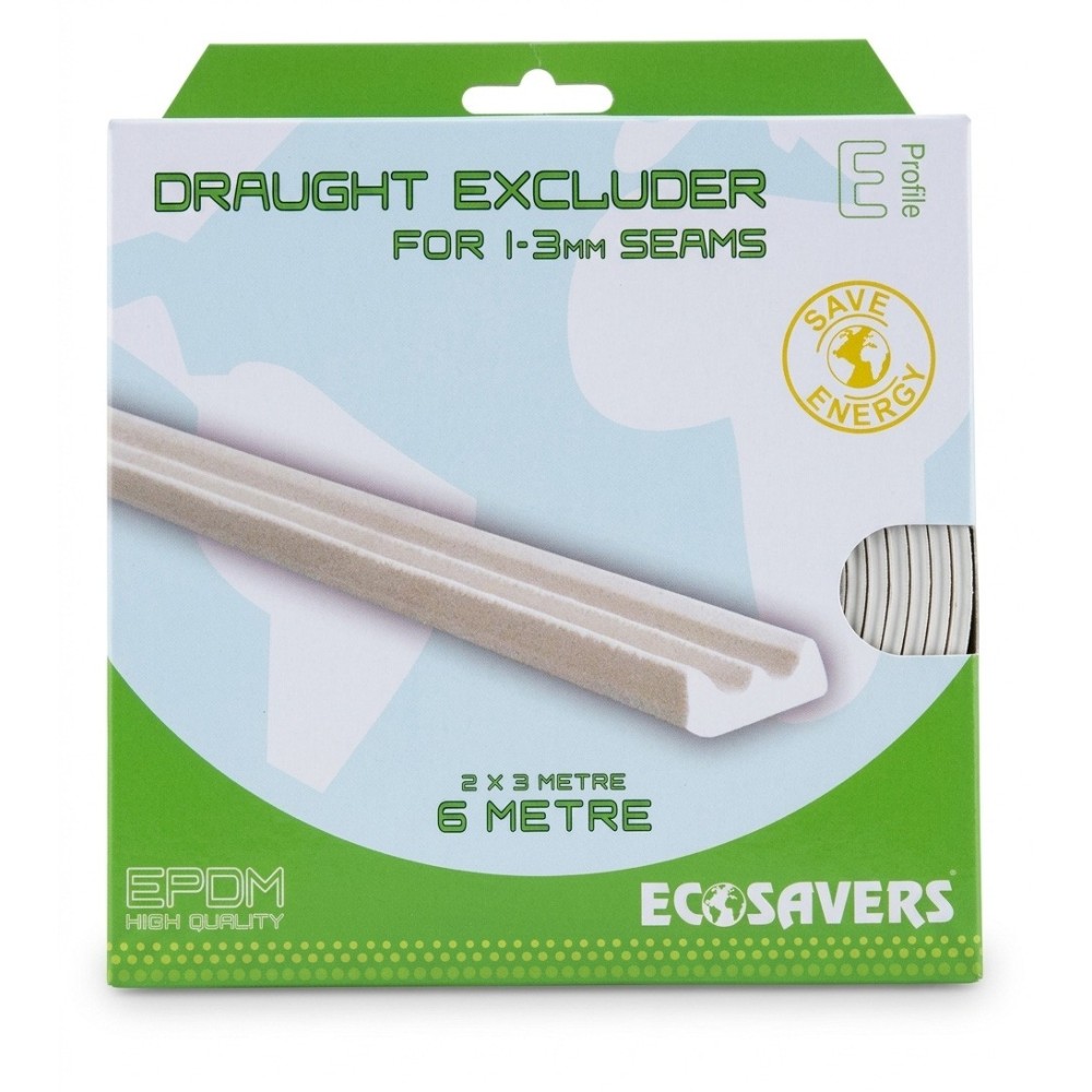 EcoSavers Self-Adhesive Door & Window Draught Excluder E-Profile for 1-3mm Gaps (6 Metres)
