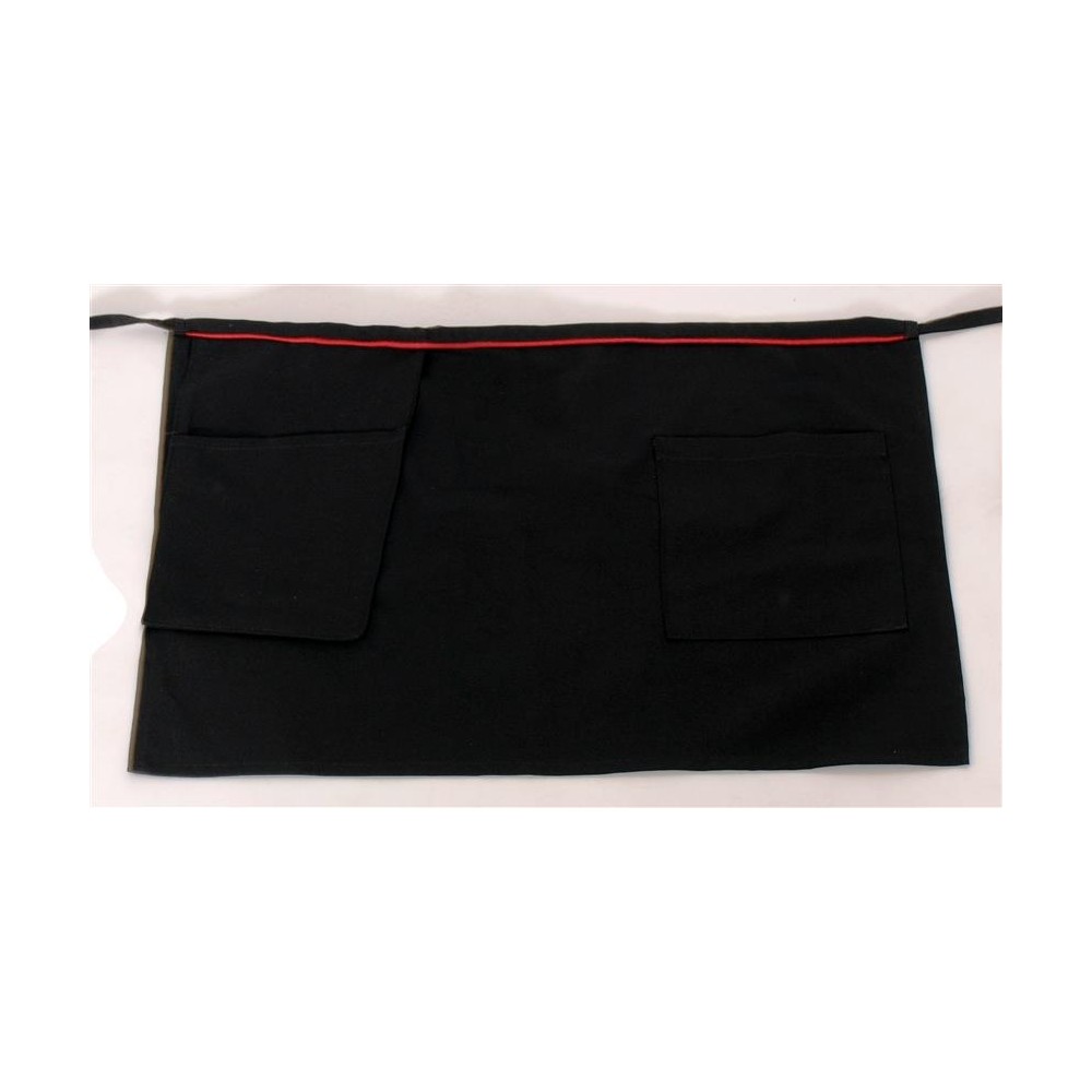 Short waist Black apron with red stripe one pocket & pos sleeve 240gr 65p/35c 35x60cm MARK734