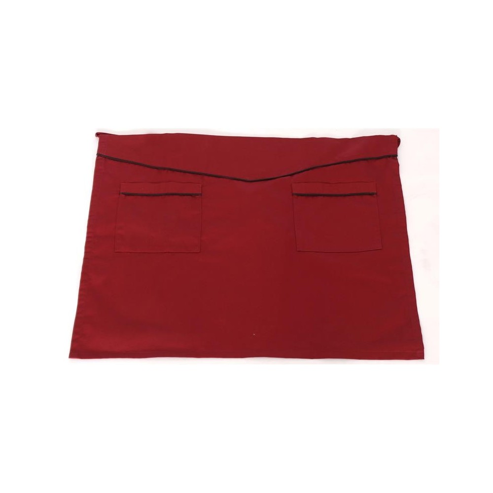 Burgundy Long Apron for the waist with black stripe and pockets 70x70cm MARK745