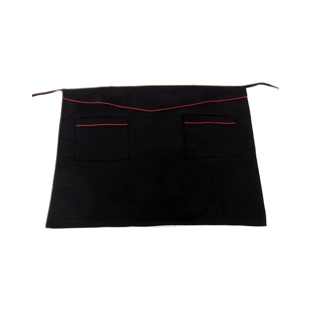 black Long Apron for the waist with Burgundy stripe and pockets 70x70cm MARK746