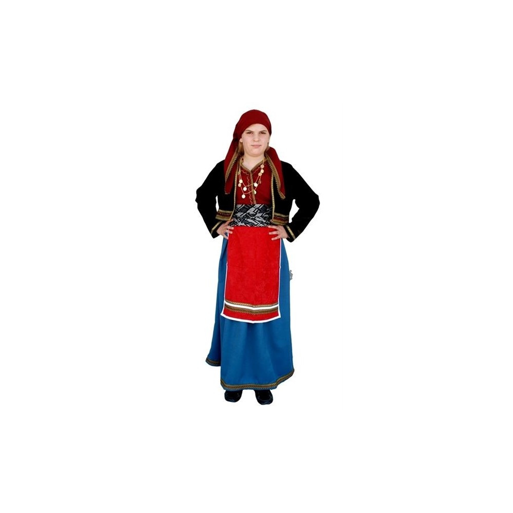 Παραδοσιακή Φορεσιά Μακεδονίτισσα για Κορίτσια 6-12 Ετών με Σακάκι & Ποδιά MARK605