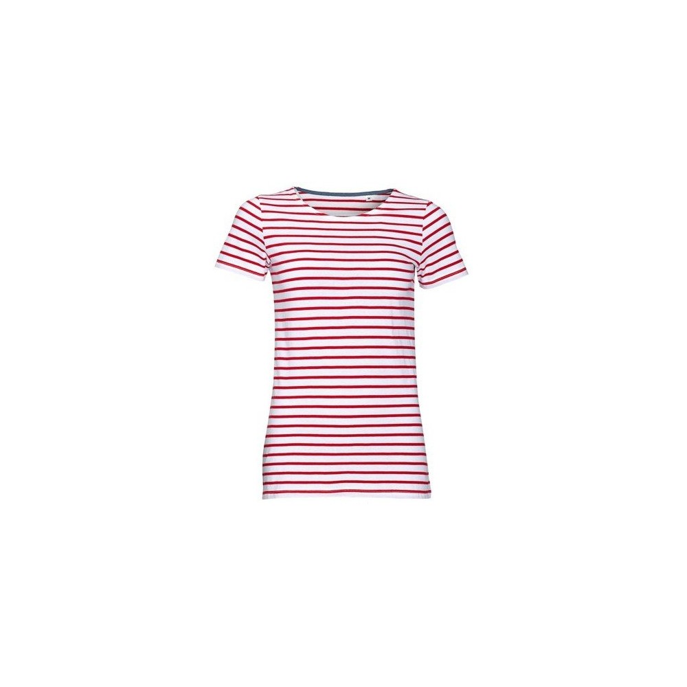 Sol's Miles Women 01399 Women's round neck striped t-shirt. 100% combed Ringspun cotton