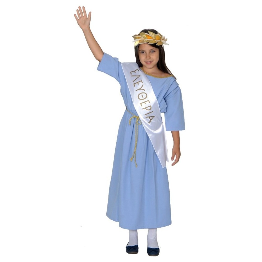 Greek Traditional Costume "Eleftheria" for Girls 6-14 Years with Wreath & Ribbon MARK567