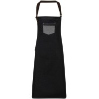 PR136 'Division' Waxed Look Denim Bib Apron with Faux leather Size: 86x72cm 100% Cotton 350gsm