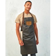 PR136 'Division' Waxed Look Denim Bib Apron with Faux leather Size: 86x72cm 100% Cotton 350gsm